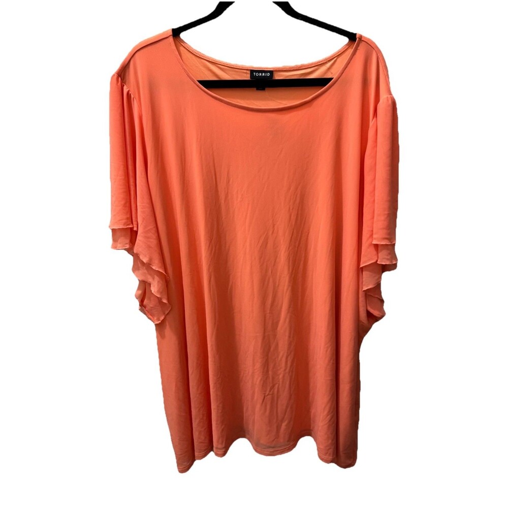 Torrid Coral Mesh Flutter Sleeve Blouse Top 6 6X 30 NWT